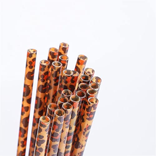 Peiking 20pcs Reusable Leopard Print Plastic Straws, Leopard Animal Drinking Straws and 1 Cleaning Brush for Jungle Animal Birthday Parties, Animal Birthday Party Favors