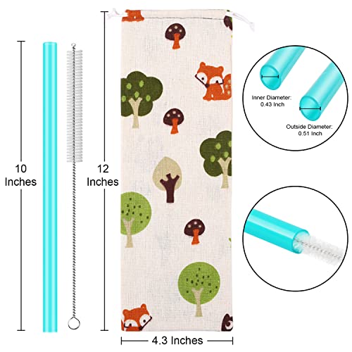 12 Pcs Reusable Smoothie Straws and Boba Straws with 1 Storage Bag and 2 Brushes, 12 Colors 10 Inch Length and 0.51 Inch Outside Diameter Wide Jumbo Straws, BPA Free Food Grade