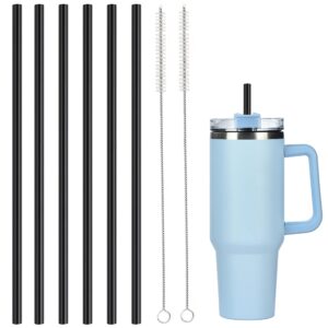 replacement silicone straws for 40 oz stanley adventure travel tumbler, 12 inch extra long reusable black stanley tumber straws for stanley cup, pack of 6 with 2 cleaning brushes