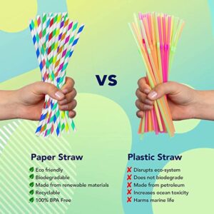 100 Pack Biodegradable Yellow Bamboo Paper Straws, Disposable Tropical Drinking Straws Cake Pop Sticks