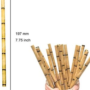 100 Pack Biodegradable Yellow Bamboo Paper Straws, Disposable Tropical Drinking Straws Cake Pop Sticks