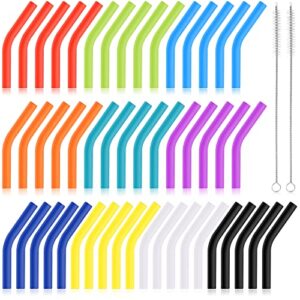 50 pcs silicone straw elbows tips rubber metal straws tips covers reusable straws soft drinking silicone straw tips only stainless steel straw with 2 brush (1/3 inch, 8 mm)
