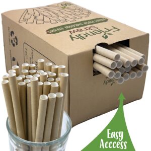 friendly straw 150 pack biodegradable jumbo smoothie and milkshake straws, 7.75" x .4" extra wide disposable kraft paper straws bulk pack