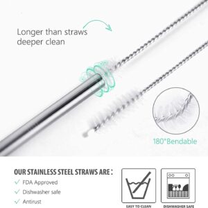 Teivio 12 Pcs 5-inch Extra Short Reusable Stainless Steel Drink Straws, 6 Pcs Straight Straws & 6 Pcs Bent Straws with 3 Cleaning Brush, for Cocktails Small Glasses or Cups (Silver)