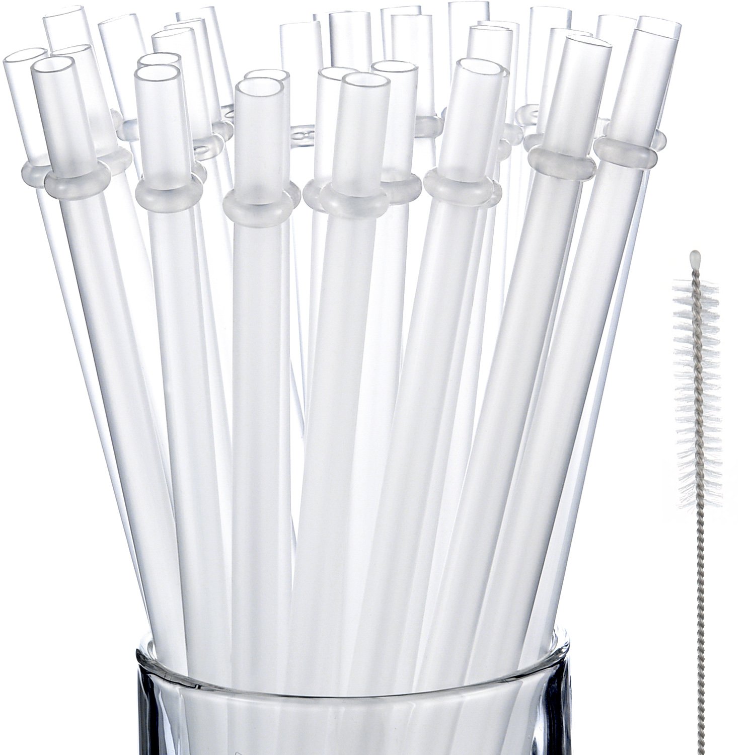 Jovitec 50 Pieces Reusable Drinking Straw Thick Plastic Straws with Cleaning Brush Clear Straw