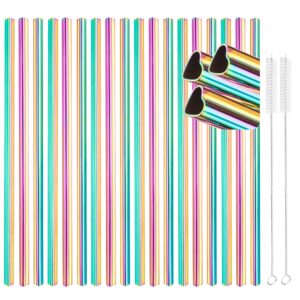 [18 pcs] new heart shape metal straws 304 food grade stainless steel, tomorotec bulk reusable stainless steel straw set with cleaning brushes for tumblers beverage drinks cocktail(rainbow)