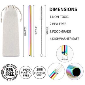 6 Pcs Reusable Boba Straws Smoothie Straws, 0.5" Wide Stainless Steel Straws, Angled Tips Metal Straws for Bubble Tea, Milkshakes, Smoothies with Cleanning Brush & Case (Rainbow)