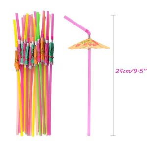 FEPITO 58 PCS Umbrella Drinking Straws Reusable，Parasol Bendy Reusable Drinking Straws for Hawaiian Beach Cocktail Luau Tropical Party Decorations Supplies