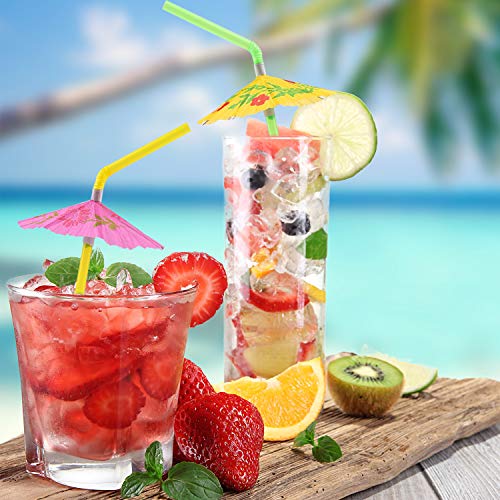 FEPITO 58 PCS Umbrella Drinking Straws Reusable，Parasol Bendy Reusable Drinking Straws for Hawaiian Beach Cocktail Luau Tropical Party Decorations Supplies