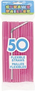 disposable hot pink plastic flex straws - 11.5", 50 count - perfect for parties & everyday use