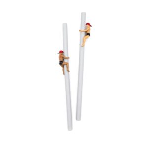 npw fireman straw drinking buddies, reusable silicone plastic, 2-count, multicolor