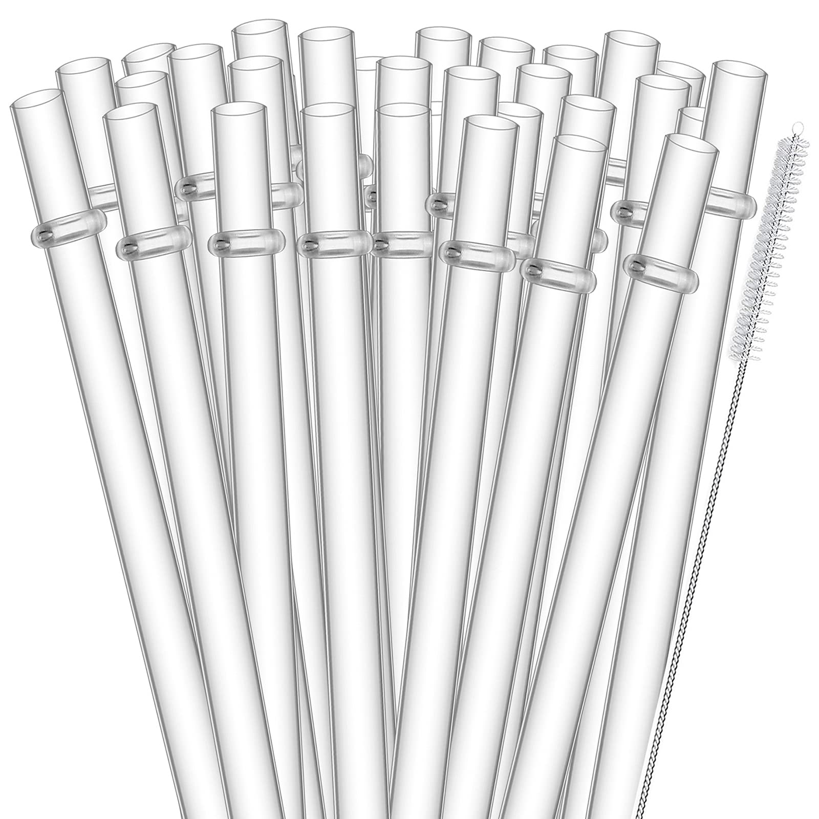 ALINK 55-Pack Reusable Clear Plastic Straws, 10.5 in Long Tumbler Replacement Hard Straws with Cleaning Brush