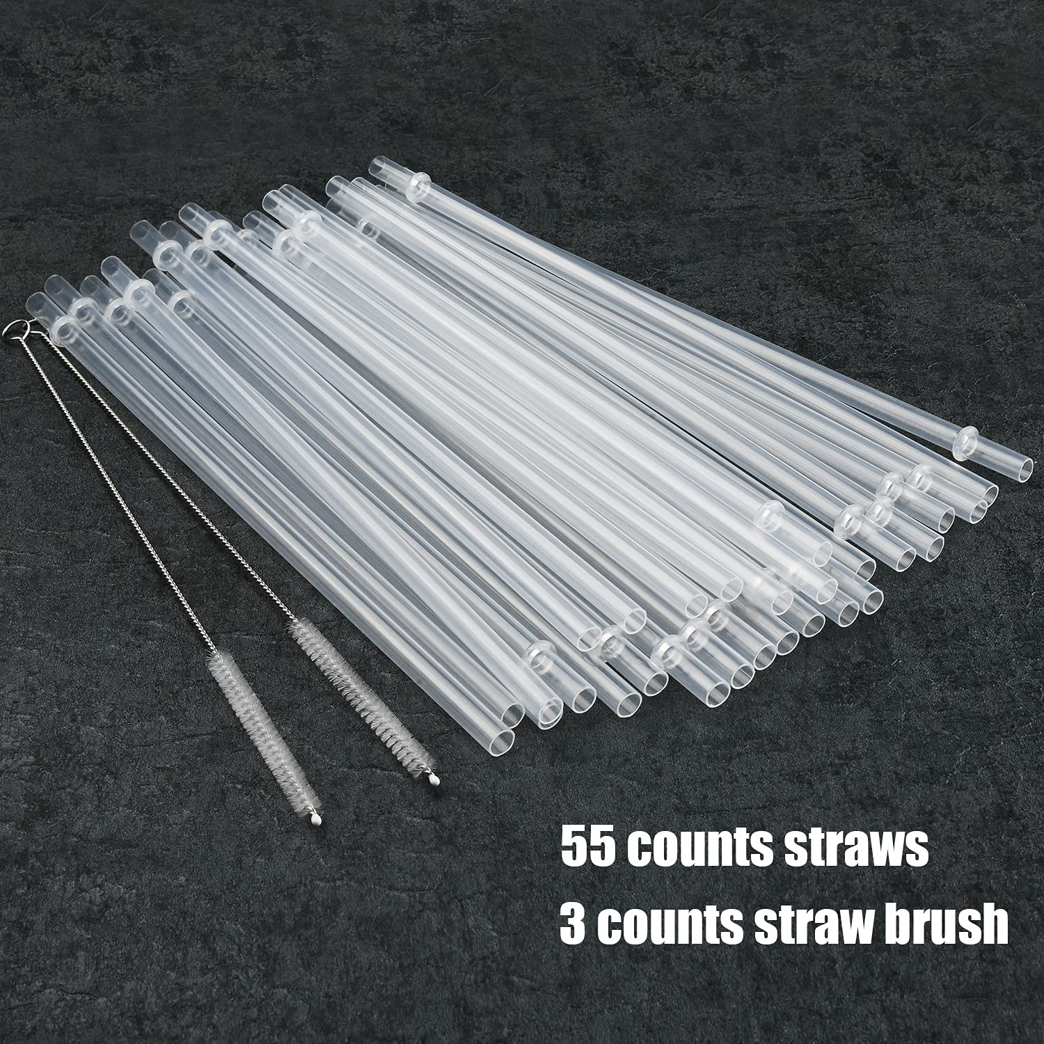 ALINK 55-Pack Reusable Clear Plastic Straws, 10.5 in Long Tumbler Replacement Hard Straws with Cleaning Brush