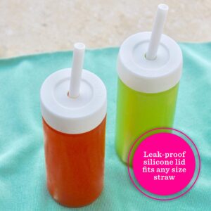 All About Juicing Straw Lids - for VAS Exclusive Glass Water Bottles - Silicone, Reusable Caps - Glass Tumbler - Juicing, Smoothies, Kombucha, Tea, Waters (3 Pack Lids with Straws)