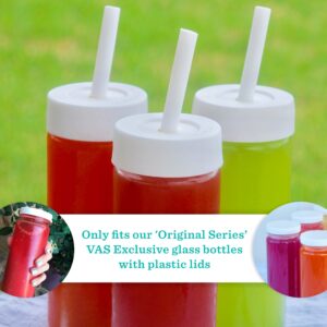 All About Juicing Straw Lids - for VAS Exclusive Glass Water Bottles - Silicone, Reusable Caps - Glass Tumbler - Juicing, Smoothies, Kombucha, Tea, Waters (3 Pack Lids with Straws)