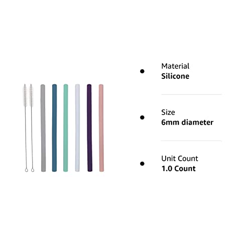 Senneny Set of 6 Silicone Drinking Straws for 30oz and 20oz - Reusable Silicone Straws BPA Free Extra Long with Cleaning Brushes- 6 Straight- 8mm diameter