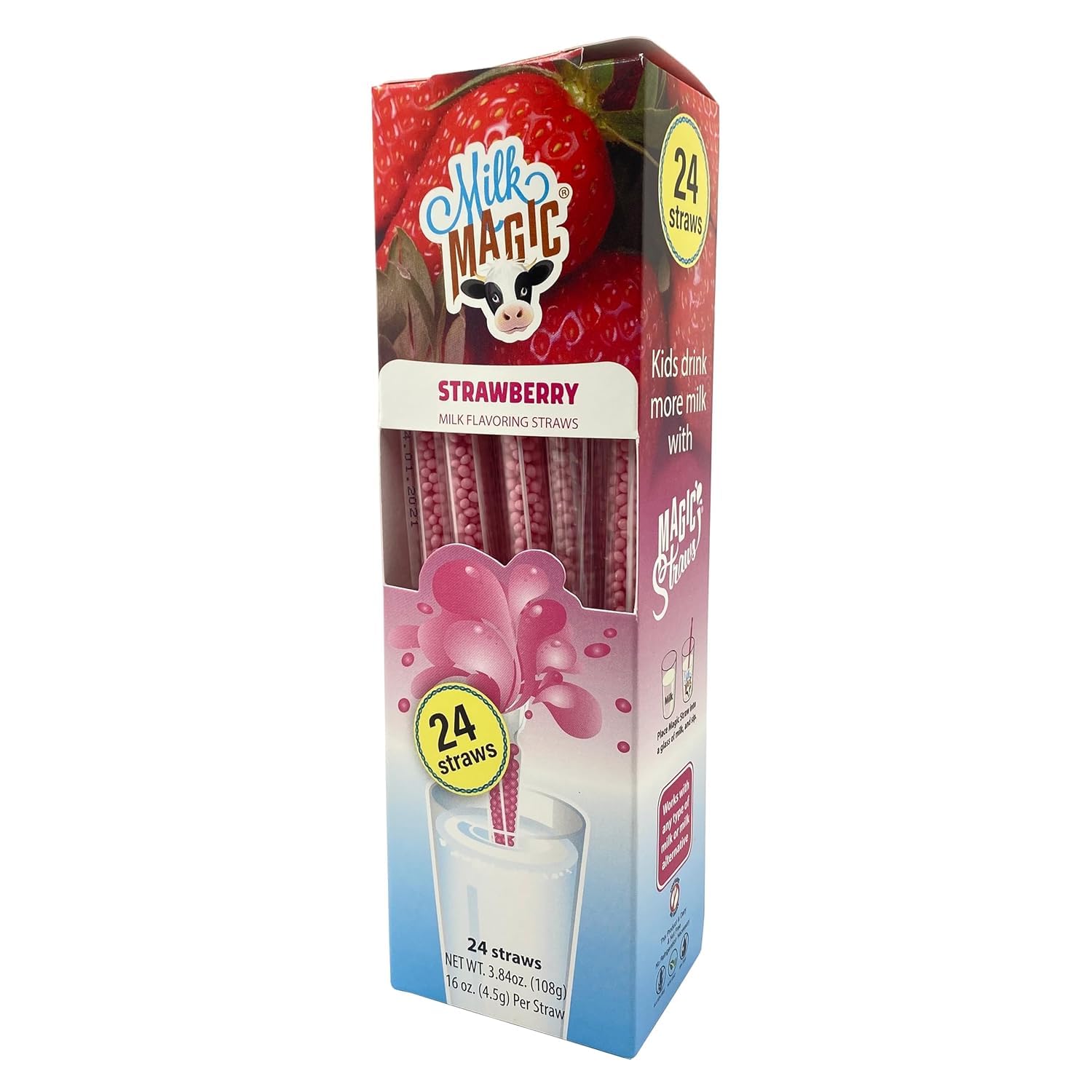 Milk Magic Strawberry Milk Straws (Box of 24) Milk Flavoring Straws