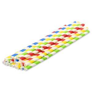 Flexible Paper Drinking Straws, 250 Count, 7.75" Long, 0.24" diameter - 100% Biodegradable - Assorted Striped Colors