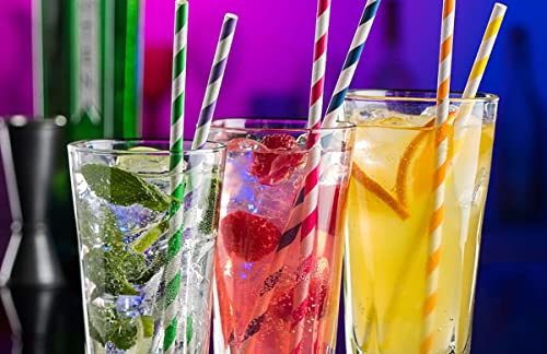 100 Pack Green And White Paper Drinking Straws, 7.75 Inches Green Striped Drinking Straw Cake Pop Stick
