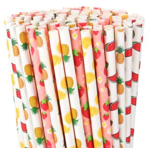 200 pieces paper straws fruit pattern drinking straws strawberry pineapple orange paper straws 7.75 inches hawaiian party drinking straws for cocktail summer birthday luau party supplies