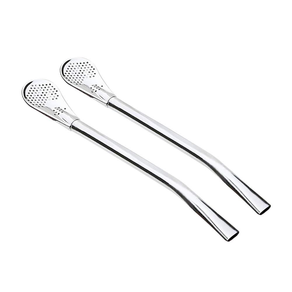 GFDesign Yerba Mate Bombilla Gourd Drinking Filter Straws 304 Food-Grade 18/8 Stainless Steel - Set of 2 with Cleaning Brush - 6" Long