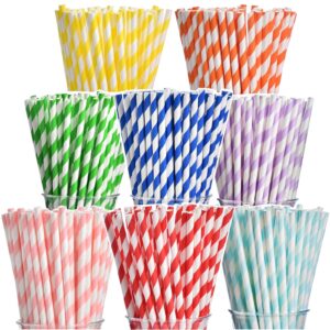 alink 200-pack biodegradable paper straws, assorted rainbow striped smoothie straws for birthday, wedding, bridal/baby shower, christmas decorations and party supplies