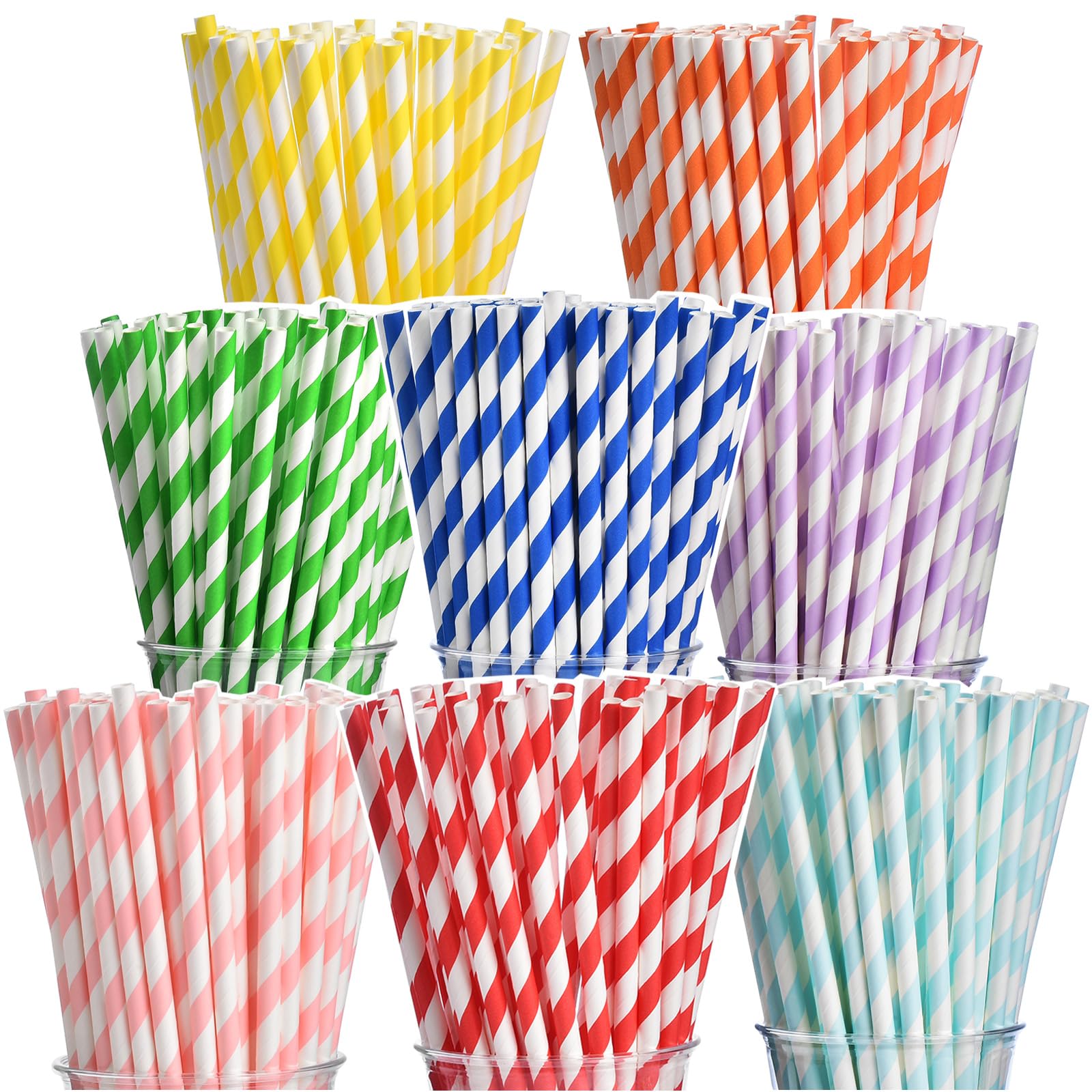 ALINK 200-Pack Biodegradable Paper Straws, Assorted Rainbow Striped Smoothie Straws for Birthday, Wedding, Bridal/Baby Shower, Christmas Decorations and Party Supplies