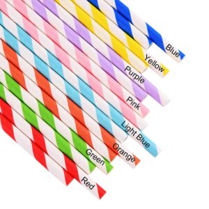 ALINK 200-Pack Biodegradable Paper Straws, Assorted Rainbow Striped Smoothie Straws for Birthday, Wedding, Bridal/Baby Shower, Christmas Decorations and Party Supplies