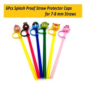 Silicone Straw Plug, 6Pcs Silicone Straw Lid, Reusable Drinking Straw Tips, Splash Proof Straw Protector Caps, Straw Covers for 7-8 mm Straws (Mixed Pattern)