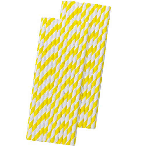 Striped Paper Straws - Yellow White - 7.75 Inches - Pack of 50 - Outside the Box Papers Brand