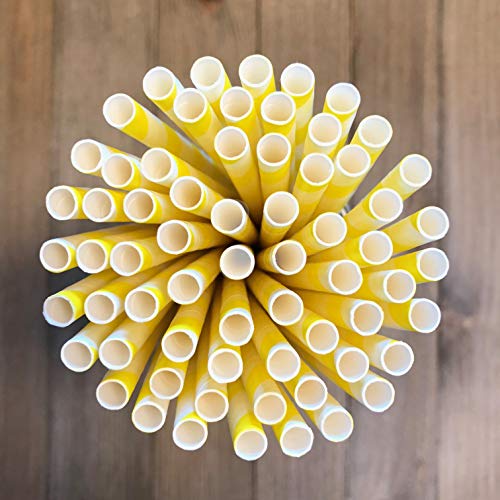 Striped Paper Straws - Yellow White - 7.75 Inches - Pack of 50 - Outside the Box Papers Brand