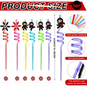 24 Pcs Ninja Party Favors Decoration Straws Ninja Karate Themed Birthday Party Supplies Reusable Drinking Plastic Straws Karate Party Gift for Kids Juice Milk Drinks Colorful Christmas Party Decor