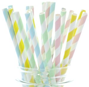pastel straws, 25 pack - easter striped straws, spring tall drinking straws, party paper straws - pastel striped straws