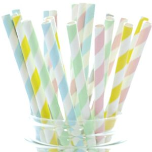 Pastel Straws, 25 Pack - Easter Striped Straws, Spring Tall Drinking Straws, Party Paper Straws - Pastel Striped Straws