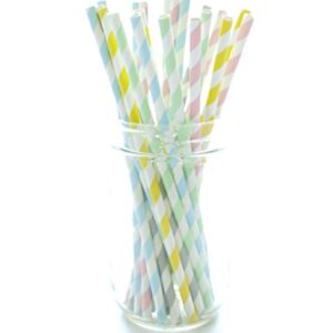 Pastel Straws, 25 Pack - Easter Striped Straws, Spring Tall Drinking Straws, Party Paper Straws - Pastel Striped Straws