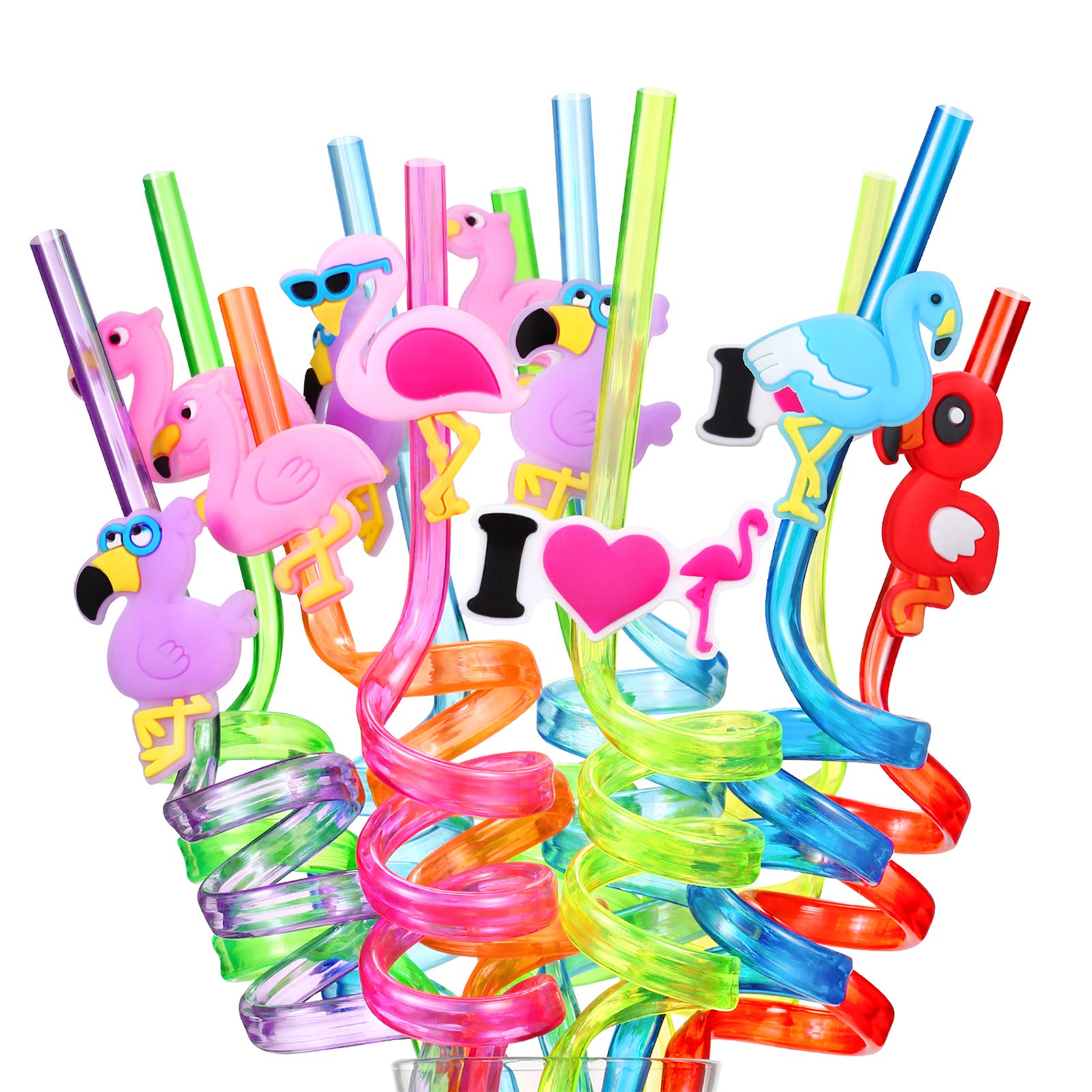 Reusable Flamingo Straws for Birthday Party Supplies | Party Favors,Luau Hawaiian Pool Party with 2 Cleaning Brush (24+2)