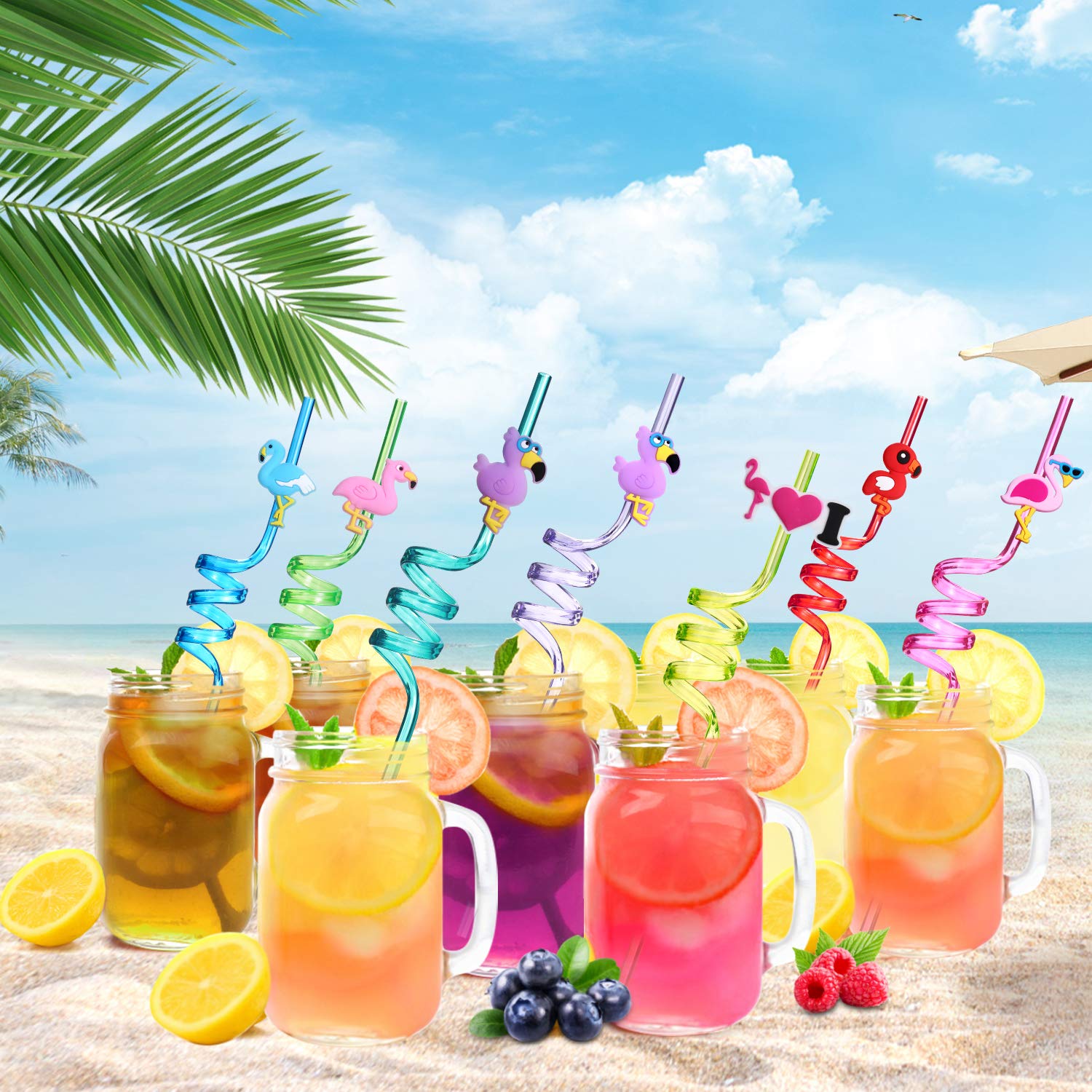 Reusable Flamingo Straws for Birthday Party Supplies | Party Favors,Luau Hawaiian Pool Party with 2 Cleaning Brush (24+2)