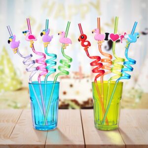 Reusable Flamingo Straws for Birthday Party Supplies | Party Favors,Luau Hawaiian Pool Party with 2 Cleaning Brush (24+2)