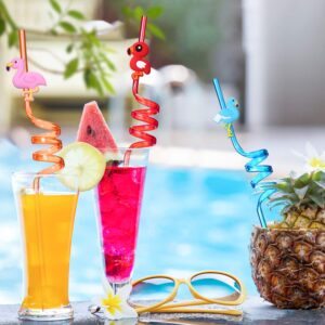 Reusable Flamingo Straws for Birthday Party Supplies | Party Favors,Luau Hawaiian Pool Party with 2 Cleaning Brush (24+2)