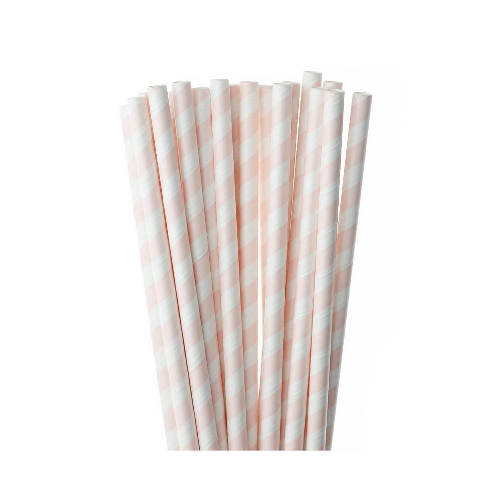 Light Pink Striped Paper Straws, Candy Pink and White Cake Pop Straws For Baby Shower Wedding Birthday Decoration Drinking Straws, White,Pink, 6*197mm