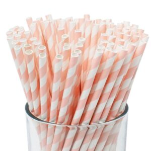 light pink striped paper straws, candy pink and white cake pop straws for baby shower wedding birthday decoration drinking straws, white,pink, 6*197mm