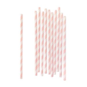 Light Pink Striped Paper Straws, Candy Pink and White Cake Pop Straws For Baby Shower Wedding Birthday Decoration Drinking Straws, White,Pink, 6*197mm