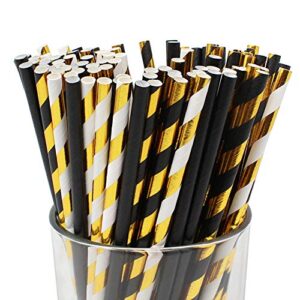 just artifacts premium disposable drinking paper straws (100pcs, roaring 20s)