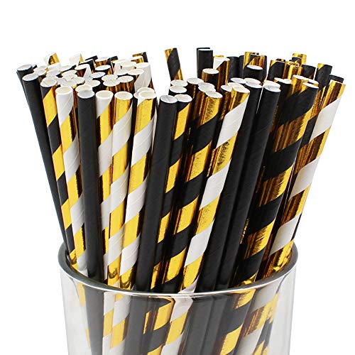 Just Artifacts Premium Disposable Drinking Paper Straws (100pcs, Roaring 20s)