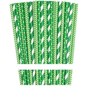 green and white paper straws - stripe chevron polka dot - birthday christmas st patrick's day supply - 100 pack outside the box papers