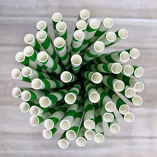 Green and White Paper Straws - Stripe Chevron Polka Dot - Birthday Christmas St Patrick's Day Supply - 100 Pack Outside the Box Papers