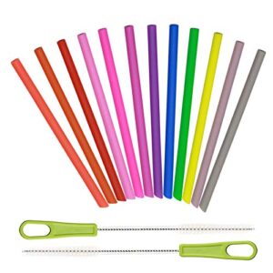 14 pcs reusable silicone straws 5.5" mini small short pipe kids straw for baby toddlers/children take & toss/tumbler, chewy, safe smoothies drinking straw with 2 cleaning brushes