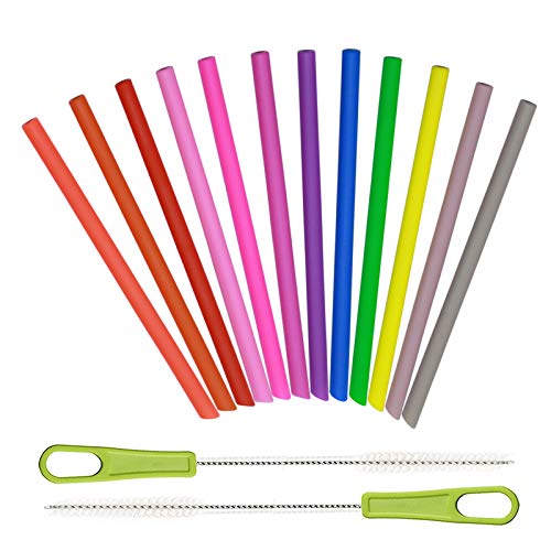 14 Pcs Reusable Silicone Straws 5.5" Mini Small Short Pipe Kids Straw for Baby Toddlers/Children Take & Toss/Tumbler, Chewy, Safe Smoothies Drinking Straw with 2 Cleaning Brushes