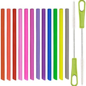 14 Pcs Reusable Silicone Straws 5.5" Mini Small Short Pipe Kids Straw for Baby Toddlers/Children Take & Toss/Tumbler, Chewy, Safe Smoothies Drinking Straw with 2 Cleaning Brushes