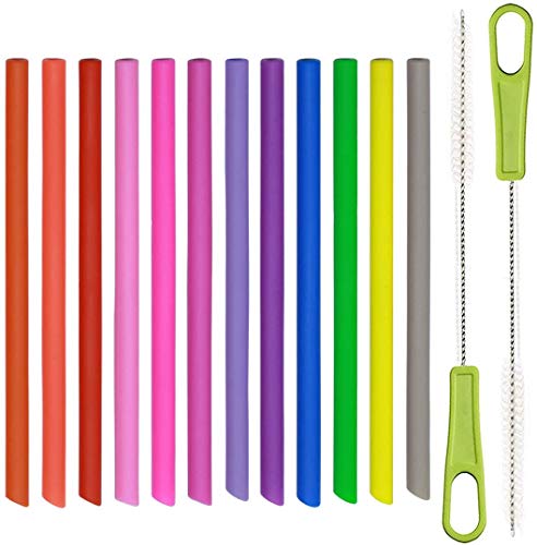 14 Pcs Reusable Silicone Straws 5.5" Mini Small Short Pipe Kids Straw for Baby Toddlers/Children Take & Toss/Tumbler, Chewy, Safe Smoothies Drinking Straw with 2 Cleaning Brushes